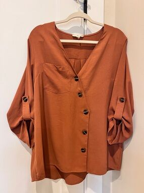 Copper, Asymmetrical Button-Down Blouse from Small Boutique